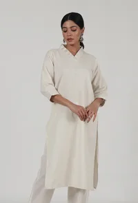 Off-White Cotton Kurta image 1