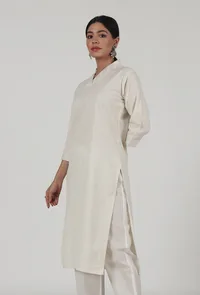 Off-White Cotton Kurta image 2