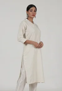 Off-White Cotton Kurta image 3