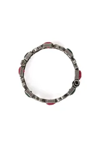 Royal Elegance Oxidised Silver Bangle Set With Green & Red Stones image 4