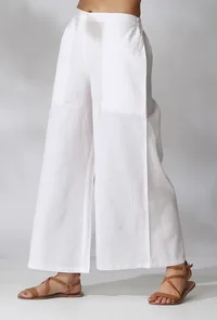 White Cotton Pants Mid-Waist With Side Wide Pockets image 2