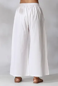 White Cotton Pants Mid-Waist With Side Wide Pockets image 3