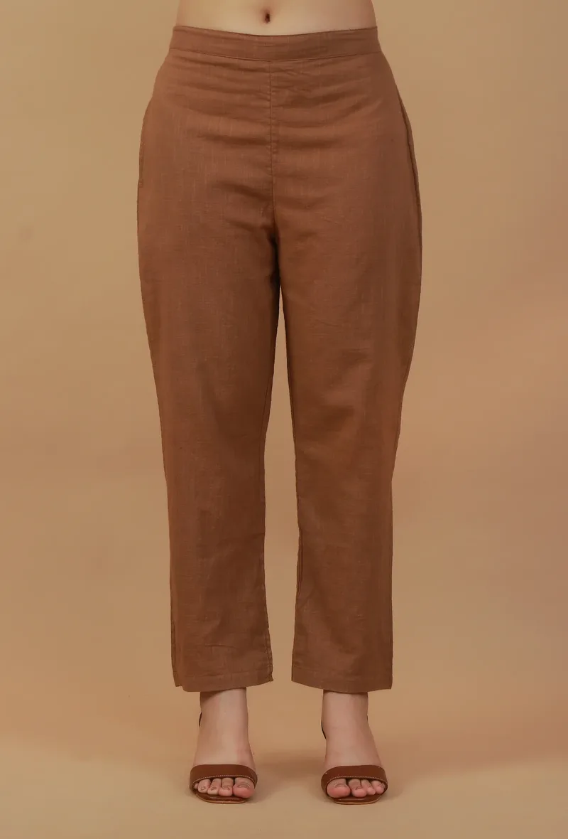 Coffee Brown Straight Cotton Pants