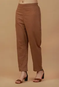 Coffee Brown Straight Cotton Pants image 2