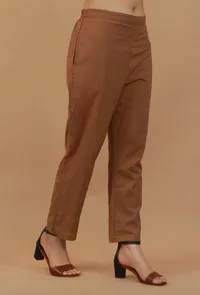 Coffee Brown Straight Cotton Pants image 3