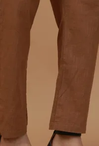 Coffee Brown Straight Cotton Pants image 5