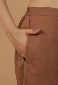 Coffee Brown Straight Cotton Pants image 6