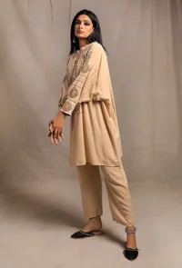 Ecru Hand Block Printed Tunic with Embellishments image 2