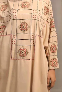 Ecru Hand Block Printed Tunic with Embellishments image 4