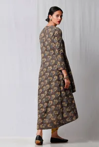 Brown Ajrakh Printed Kurta with Red Yoke image 4