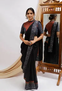 Blue and Red Ajrak Cotton Blouse image 2