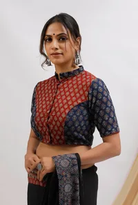 Blue and Red Ajrak Cotton Blouse image 4