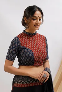 Blue and Red Ajrak Cotton Blouse image 5