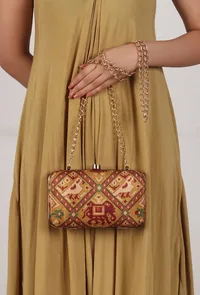 Azalea Golden & Multi Patola Print Rectangular Box Clutch image 1