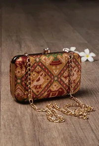 Azalea Golden & Multi Patola Print Rectangular Box Clutch image 2