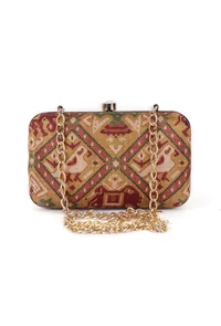 Azalea Golden & Multi Patola Print Rectangular Box Clutch image 3