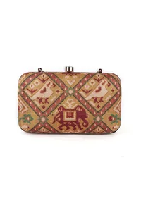 Azalea Golden & Multi Patola Print Rectangular Box Clutch image 4