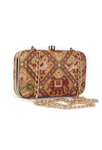 Azalea Golden & Multi Patola Print Rectangular Box Clutch image 5