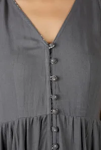 Grey Rayon Sleeveless Asymmetrical Gathered Kurta image 5