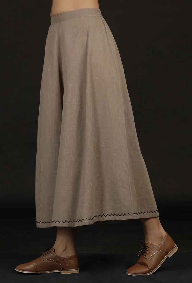 Cream Flared Embroidered Pallazo