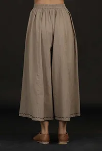 Cream Flared Embroidered Pallazo image 2