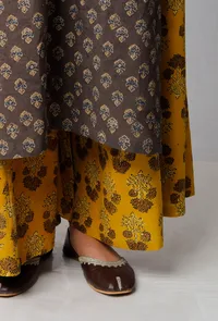 Set of 2: Brown Ajrakh Printed Kurta and Yellow Ajrakh Printed Pallazo image 5