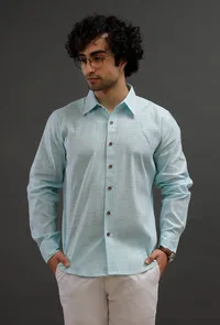 Blue Cotton Slim Fit Shirt image 1