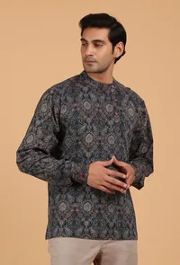 Blue Ajrakh Handcrafted Side Placket Full Sleeves Printed Cotton Shirt image 2