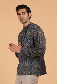 Blue Ajrakh Handcrafted Side Placket Full Sleeves Printed Cotton Shirt image 3