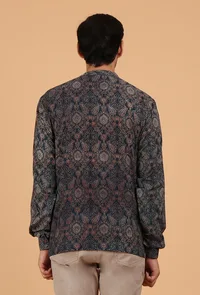 Blue Ajrakh Handcrafted Side Placket Full Sleeves Printed Cotton Shirt image 4