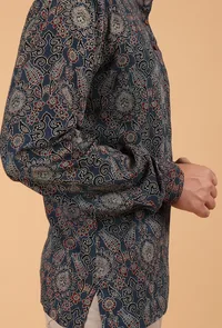 Blue Ajrakh Handcrafted Side Placket Full Sleeves Printed Cotton Shirt image 6