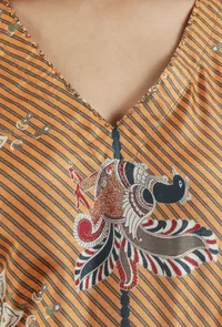 Elegant Olive Green Kalamkari Printed Muslin Silk Kaftan Kurta image 5