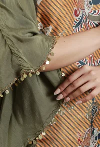 Elegant Olive Green Kalamkari Printed Muslin Silk Kaftan Kurta image 6