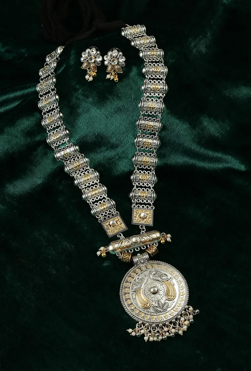 Maharani Mayur Oxidised Statement Necklace & Earrings Set