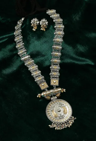 Maharani Mayur Oxidised Statement Necklace & Earrings Set