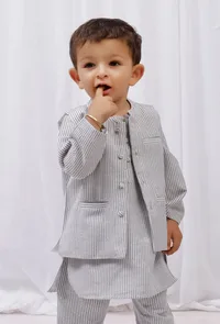 Black Striped Nehru Jacket image 1