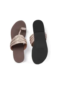 Golden and Brown cruelty free Leather inspired Kolhapuri image 4