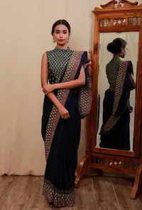 Green And Black Block Printed Cotton Blouse image 2