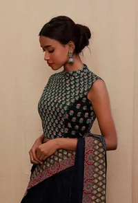 Green And Black Block Printed Cotton Blouse image 5