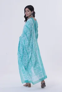 Turquoise & White Cotton Block Printed Dupatta image 3