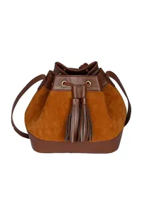 Brown Suede Bucket Bag (9.5"x14.7"x6.5") image 1