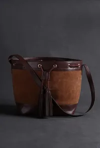 Brown Suede Bucket Bag (9.5"x14.7"x6.5") image 2