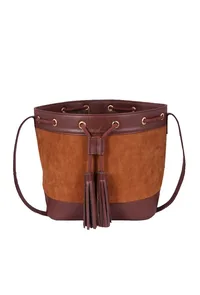 Brown Suede Bucket Bag (9.5"x14.7"x6.5") image 3