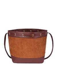 Brown Suede Bucket Bag (9.5"x14.7"x6.5") image 5