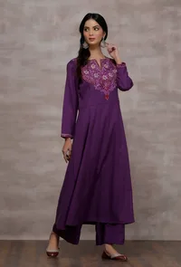 Mastani Purple Straight Woollen Kurta image 3