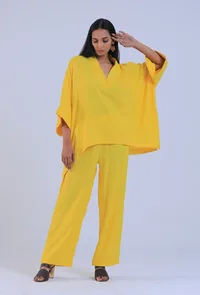 Yellow Color Vneck Co-ord Set image 1