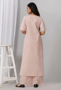 Rose Pink Cotton Khadi Kurta With Round Neck image 4