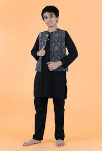 Leif Indigo Ajrakh Print Cotton Nehru Jacket image 1