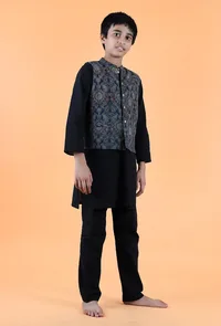 Leif Indigo Ajrakh Print Cotton Nehru Jacket image 2