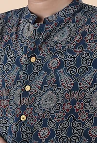 Leif Indigo Ajrakh Print Cotton Nehru Jacket image 5